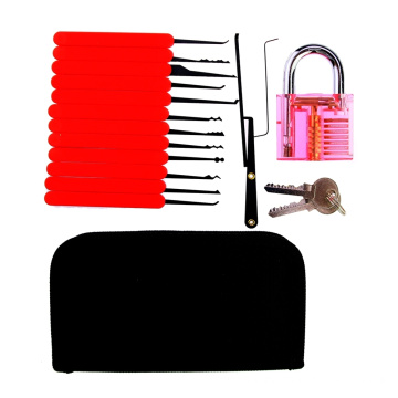 Red Transparent Practice Padlock with Canvas Bag 15PCS Lockpicking Tools Red Silicon Case (Combo 6-2)